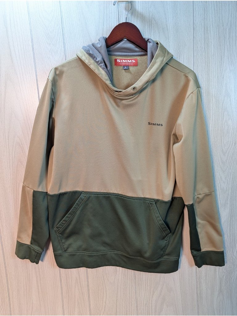 Simms Fishing Company Hoodie Mens Large Green Heather Graphic Pullover Pockets